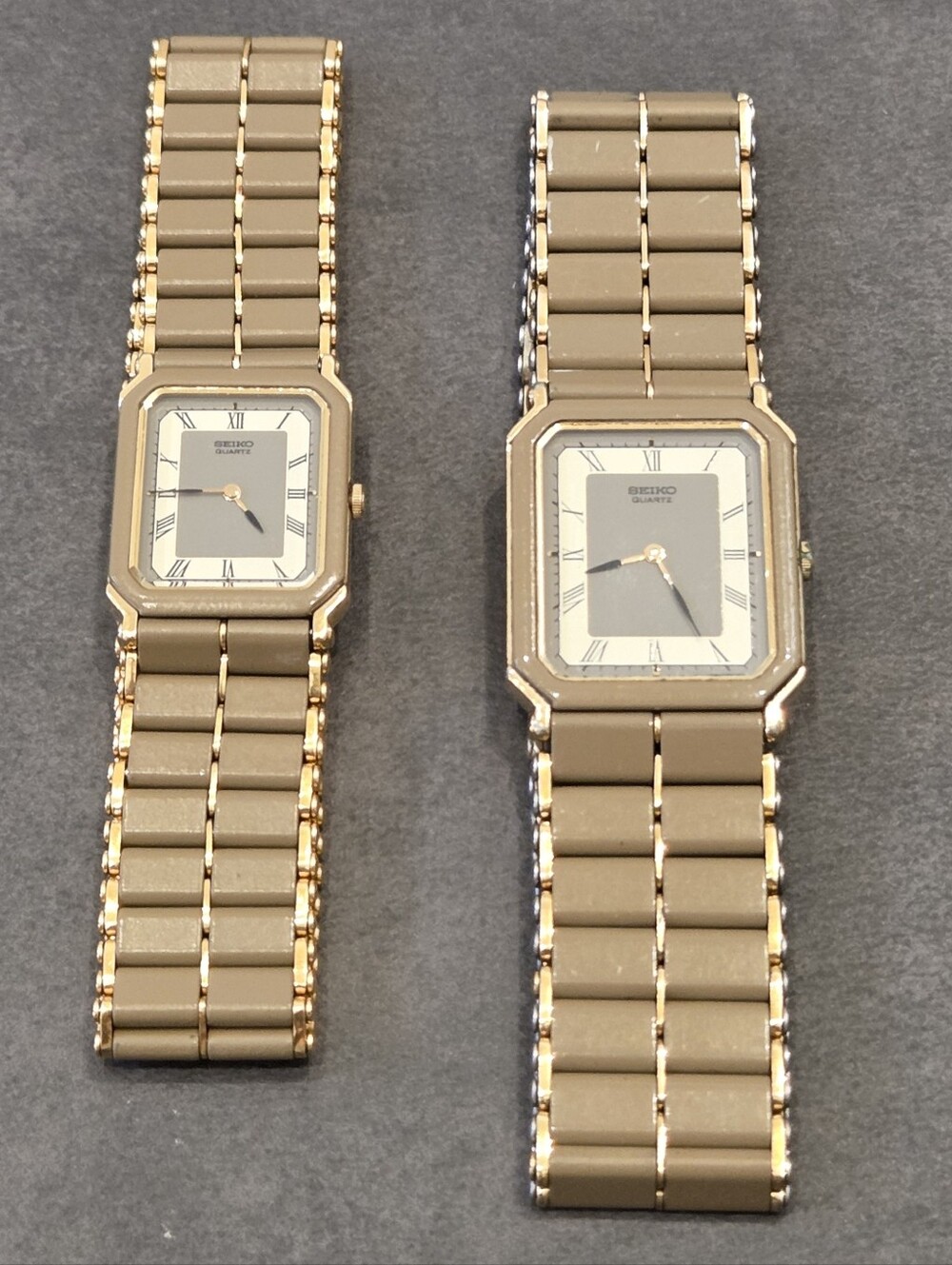 Matching Seiko Gold-Tone Rectangular Metal Link Watches